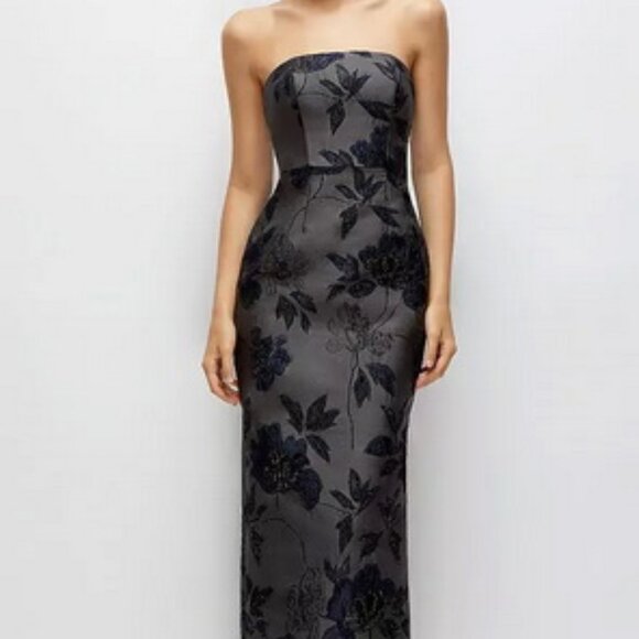 Alfred Sung Metallic Floral Jacquard Strapless Sheath Gown D877NGM - Picture 1 of 6